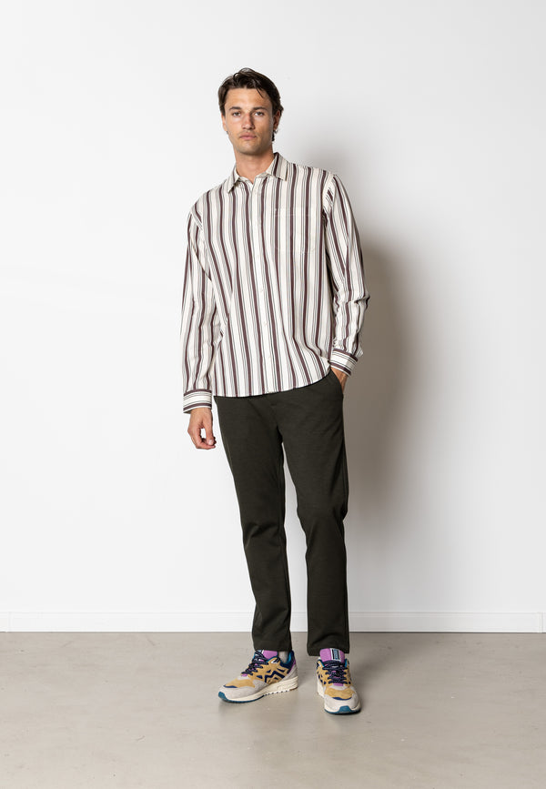 Clean Cut Copenhagen Willum lyocell shirt Shirts L/S Ecru/Dark Plum striped