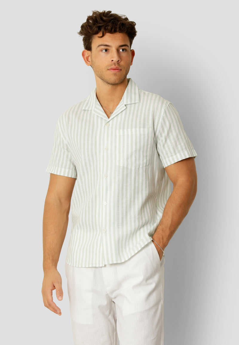 Clean Cut Copenhagen Giles cotton/linen shirt Shirts S/S Minty/Ecru