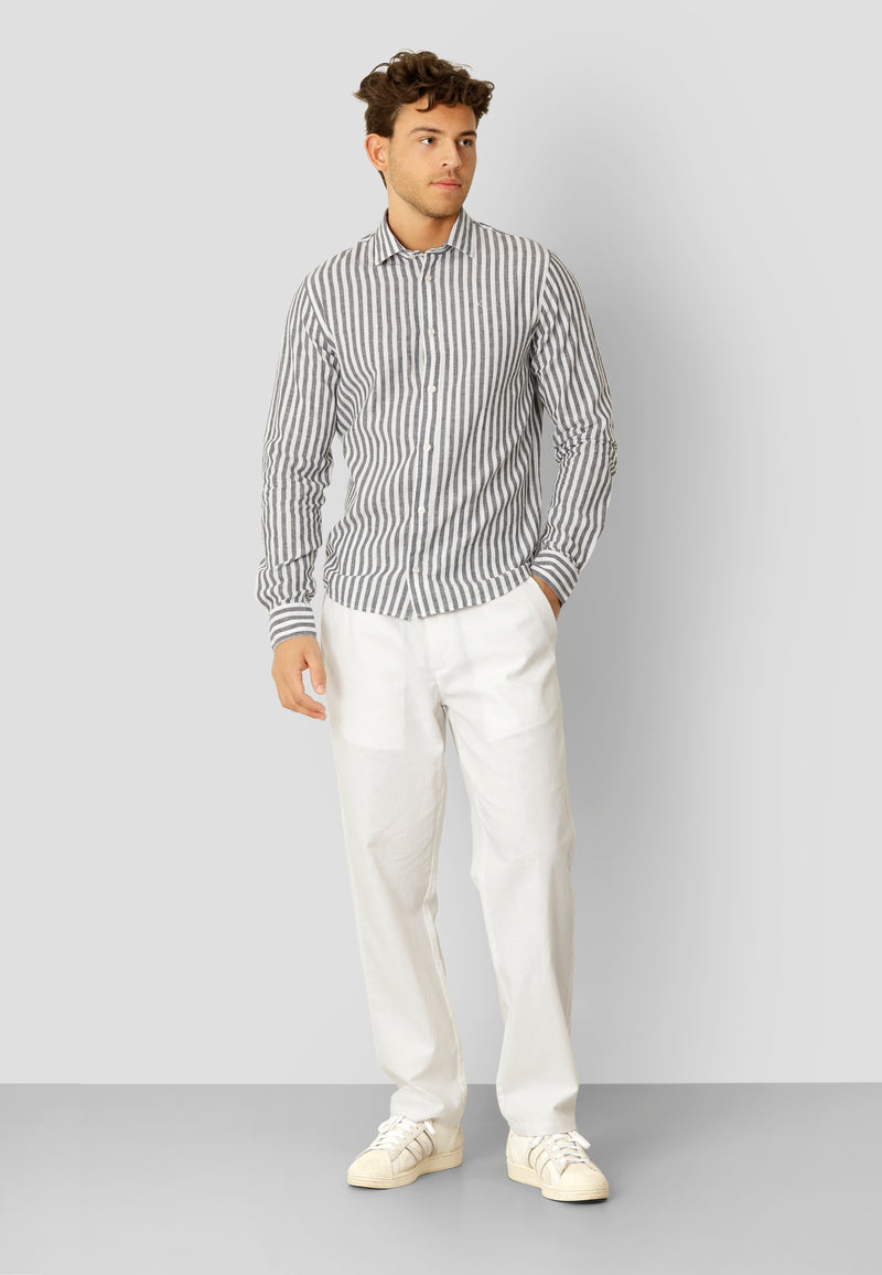 Clean Cut Copenhagen Jamie cotton/linen striped shirt Shirts L/S Navy / Ecru
