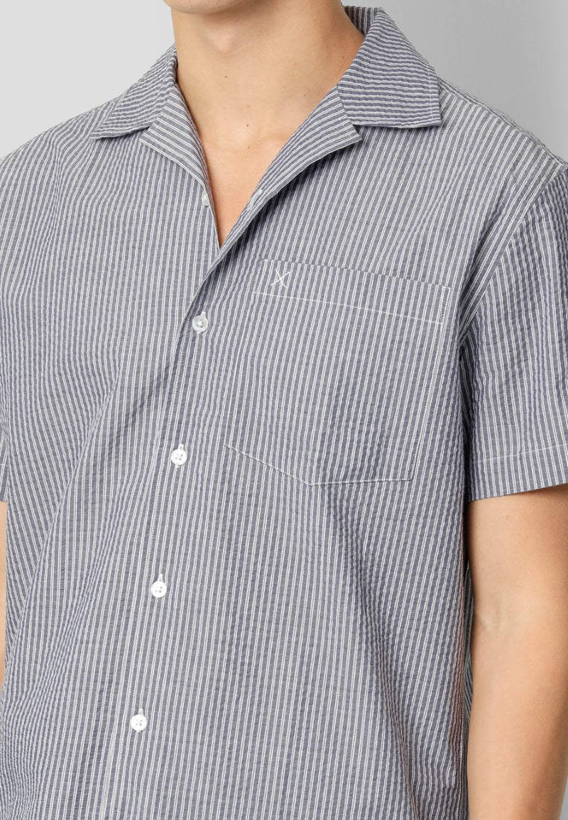 Clean Cut Copenhagen Julius seersucker S/S shirt Shirts S/S Blue striped