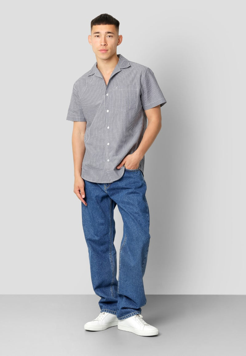 Clean Cut Copenhagen Julius seersucker S/S shirt Shirts S/S Blue striped